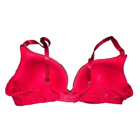 Lily Of France Bra Size 38C Red Underwired Push-Up Adjustable Straps Floral - Picture 2 of 5